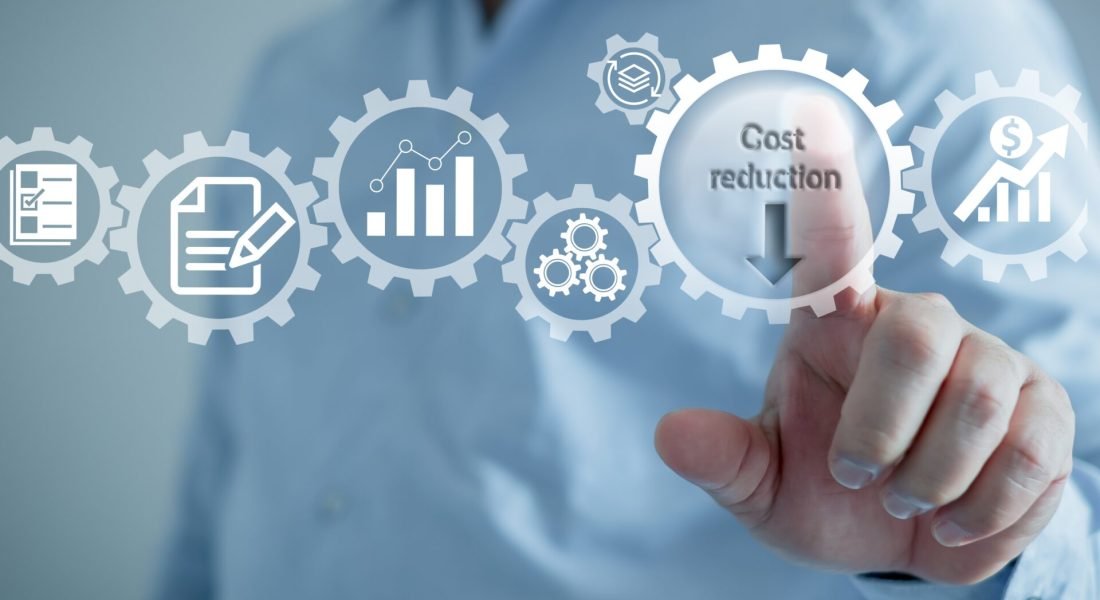 cost,reduction,concept.,businessman,with,his,hand,lowers,the,arrow